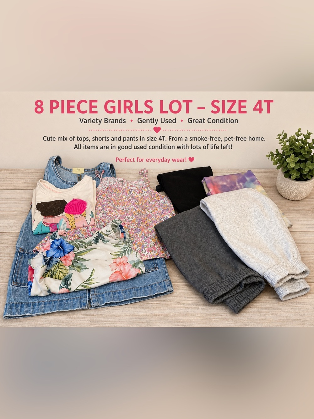 8 Piece variety brands girls size 4T lot, used condition
